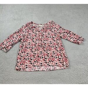 St Johns Bay Shirt Womens Medium Pink Floral 3/4 Sleeve Rayon Boho Blouse